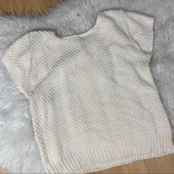 Vintage Cerulean Ivory / off white Short Sleeved Cross Country Knits Sweater top - Picture 12 of 15